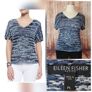 Eileen Fisher Women's Blue Demin Brushstrokes Short Sleeve Shaped Top Size PL